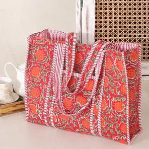 Sac fourre-tout en coton à imprimé floral orange Doublure en toile Fermeture éclair Dame Vintage Hiver Léger Prêt à voyager Sac à main de plage - Product Image 2