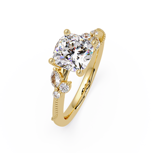 Luxury 14K Pure Gold Cushion Cut Lab Grown Diamond Engagement <b>Ring</b> <b>Set</b> Nature Inspired Marquise Leaf Cluster Bridal Wedding <b>Ring</b> - Product Image 2