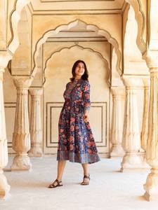 Robe Jayalini imprimée à la main, style bohème, en coton, décontractée, occasionnelle, pour les vacances d'été, pour femmes - Product Image 6
