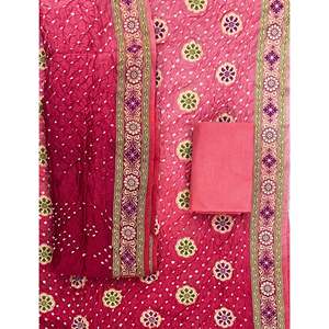 Traje Chanderi Bandhej sin coser para mujer, teñido a mano, diseño moderno con efecto tie-dye - Product Image 1