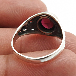 Meilleure vente nouveau Design 925 argent Sterling naturel rouge grenat pierre précieuse 925 argent Sterling forme ronde bague pierre de naissance bijoux - Product Image 5
