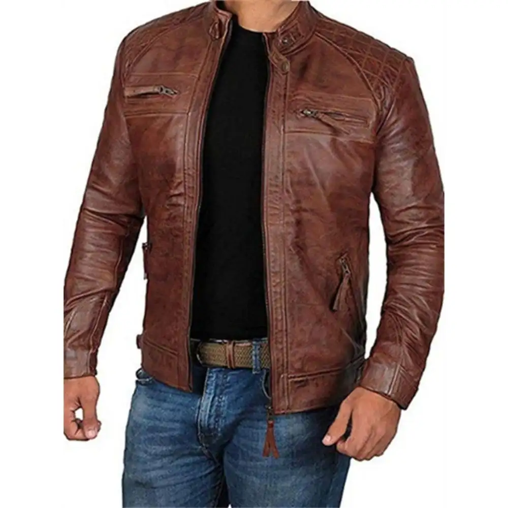 Vestes de veste en cuir marron populaires de qualité durable pour hommes accessoires de tissus tendance à la mode