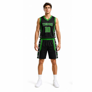Ensemble de maillots de basket-ball Tigers, noir et vert, sublimé, col en V, sans manches, évacuant l'humidité, uniforme unisexe pour adultes - Product Image 4
