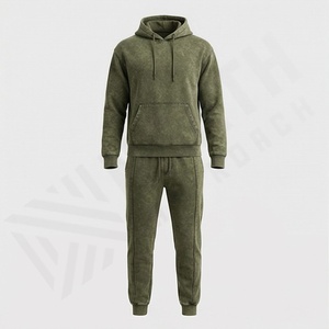 Conjunto Deportivo de Fabricante Personalizado de Alta Calidad, Estilo Vintage Lavado al Ácido, Pantalones Deportivos Acampanados, Sudadera con Capucha, Chándal, Ropa Deportiva para Gimnasio - Product Image 1