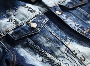 Custom Made Men's Vintage Waterproof & Windproof Denim Jacket with Front Logo Cotton <b>Blend</b> Winter Ready Plus Size - Product Image 5