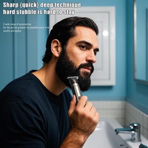 Kit de Afeitado Eléctrico Recargable Inalámbrico 4 en 1 para Hombre, Afeitadora de Espalda Impermeable, Recortadora con Mango Ajustable y Cuchillas de Cerámica para Vello Corporal - Product Image 6