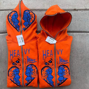 <b>hoodies</b> <b>Men</b> <b>Orange</b> Full Zip Graphic Hoodie Heavy Is Heart Printed Streetwear Hooded Sweatshirt Custom Unique High Quality - Product Image 4