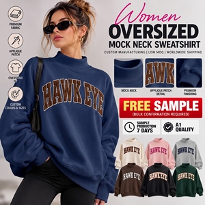 Service OEM Personnalisé – Sweat-shirt molletonné oversize pour femme, col montant, effet délavé, coupe ample, mode hiver, pull uni avec badge - Product Image 1
