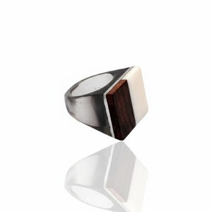Modern Geometric Resin <b>Ring</b> Handmade Two-Tone Wood and Bone Inlay Statement Band <b>Jewelry</b> for <b>Men</b> & Women - Product Image 6