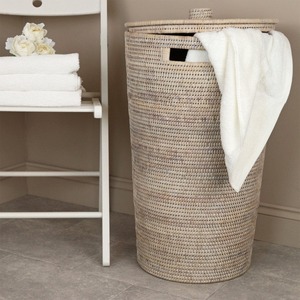 Panier à linge rond en rotin avec couvercle, paniers de rangement faits à la main, rotin naturel, moderne, multifonction, fabriqué au Vietnam - Product Image 4