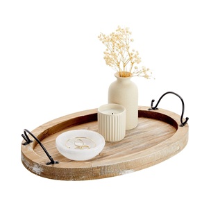 Bandeja DE SERVICIO DE MADERA ovalada con asas, Plato decorativo para mesa de centro, sala de estar (15,75x10,8x1,25 pulgadas) - Product Image 1