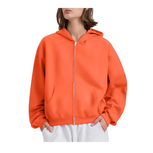 Premium confortable hiver mode femmes recadrée à capuche surdimensionné Zip lourd 100% coton polaire personnalisable OEM - Product Image 5