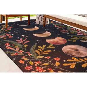 Alfombra Moonlight Garden: Alfombra Moderna con Diseño Floral Boho de Fases Lunares, Alfombra Delgada No Tejida - Product Image 1