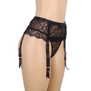 Jarretière en dentelle noire avec boutons métalliques à la taille haute et culotte taille L - Product Image 6