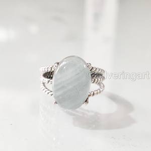 Bague pour femme aigue-marine naturelle pierre précieuse mars pierre de naissance 3 bande bohème torsadée bijoux faits à la main bague en argent Sterling 925 - Product Image 3