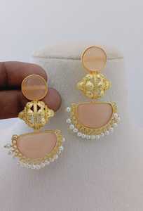 Ensemble de boucles d'oreilles goutte de Temple croissant semi-circulaire finition en pierre Unique conception personnalisable mode produit en vrac en laiton fabriqué sur commande - Product Image 4