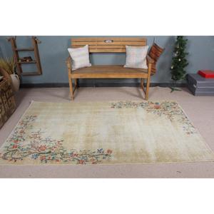 Tapis turc, tapis vintage de 4,3 x 7,5 pieds, tapis en laine marocaine blanc et rouge - Product Image 2