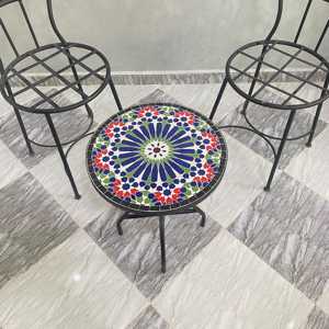 Ensemble <span class=keywords><strong>de</strong></span> bistrot <span class=keywords><strong>en</strong></span> <span class=keywords><strong>mosaïque</strong></span> <span class=keywords><strong>marocaine</strong></span>, chaise et <span class=keywords><strong>table</strong></span> <span class=keywords><strong>en</strong></span> métal décoratif, motif géométrique, mobilier <span class=keywords><strong>de</strong></span> patio extérieur, décoration <span class=keywords><strong>de</strong></span> style méditerrané<span class=keywords><strong>en</strong></span> - Product Image 4