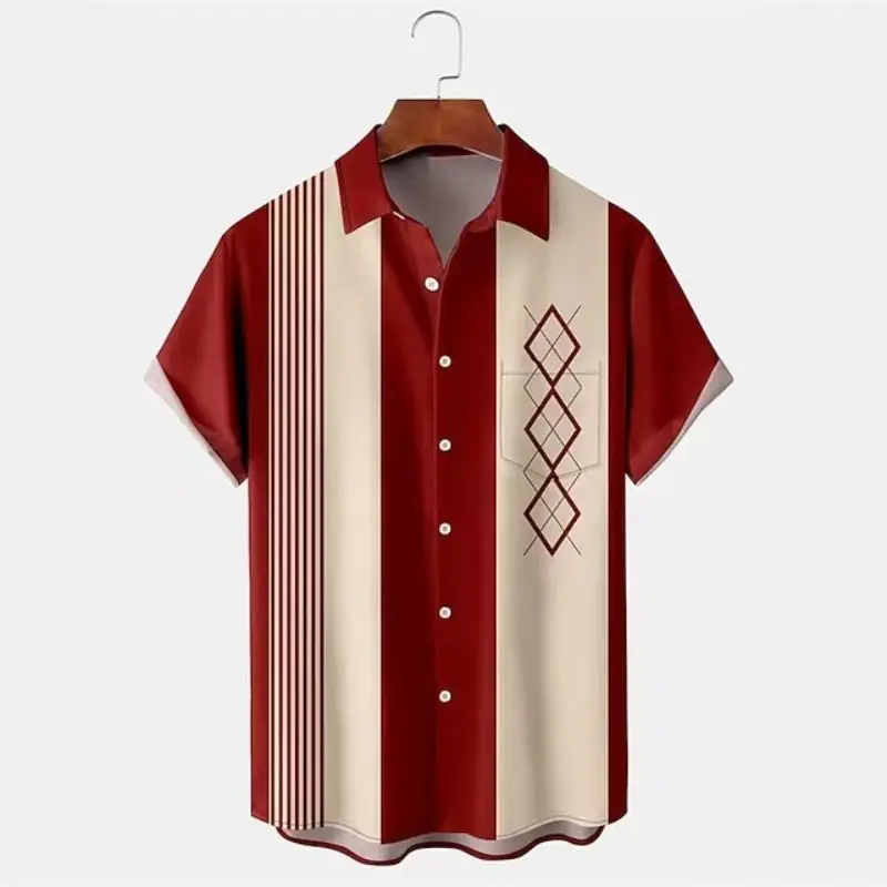 E0111ME58 Turtle-neck Solid Color Men's Shirt Long Sleeve Pineapple Plaid Shirt Men's Casual Shirt Tops Sehe Fashion