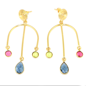 Boucles d'oreilles pendantes en laiton plaqué or 22 carats, style tendance, motif à carreaux, quartz hydro, design filaire, pour femmes, vente en gros - Product Image 1