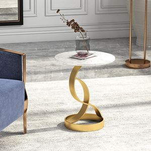 Suministros de fábrica Fácil de montar Piedra de mármol doblado MDF Madera Mesa auxiliar redonda Nido lateral Juego de 2 mesas de centro anidadas - Product Image 3