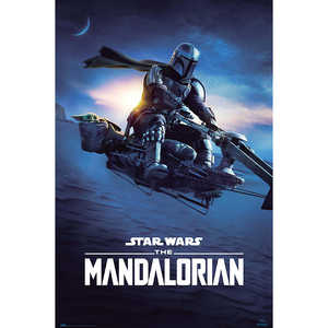 Póster de estilo moderno de The Mandalorian con Mando y la motocicleta Speeder II - Product Image 1