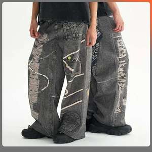 กางเกงยีนส์ขาตรงสไตล์สตรีทยีนส์พิมพ์ลายแฟชั่นผ้าคอตตอนแท้รุ่นเฮฟวี่เวท - Product Image 5