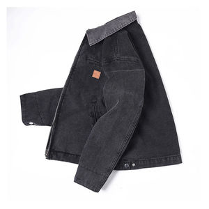 2025 Spring Plus Size <b>Men's</b> Denim Jacket Stand Collar Two <b>Way</b> Zipper Loose Jacket Distressed Vintage Washed jacket for <b>men</b> - Product Image 2