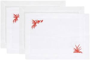Custom Wholesale Washable Embroidery Red Flower <b>Placemat</b> & Napkin Set White Cotton Hemstitch Mats for Home Wedding Events - Product Image 2