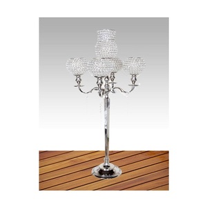 5 Arms Crystal Beaded Decorative Aluminum Metal black powder coated Finishing Candle Stand For Hotel Or Restaurant Decoration - Product Image 4