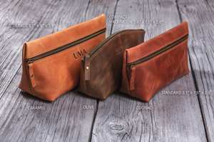 Pochette à maquillage vintage en cuir, faite à la main, étui à cosmétiques, sac à cosmétiques de haute qualité, imperméable, avec poignée, fermeture éclair, LCB-0066 - Product Image 3