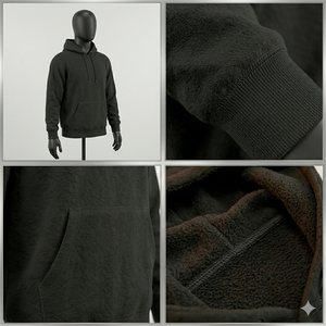Men's Black Fleece Hooded Sweatshirt Regular Fit Solid Color Casual Autumn Wear With Front Pocket Anti-Pilling Knitted Cotton - Product Image 5