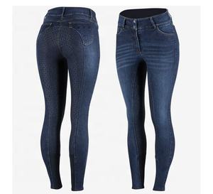 Pantalon en jean d'équitation pour femme, vente en gros, culotte en jean équestre de haute qualité, legging en jean en silicone confortable - Product Image 1