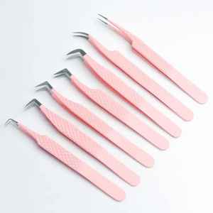 Pince à épiler en fibre d'acier inoxydable, rose clair, durable, de précision 10mm, extension de cils de meilleur volume - Product Image 1