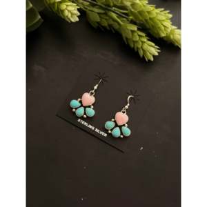 Boucles d'oreilles pendantes Navajo multicolores en pierres et turquoise, saphir en forme de cœur, plaqué or 18 carats, argent sterling - Product Image 3