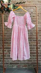 ชุดเดรสมิดิสีชมพูโบฮีเมียนแบบสั่งทำ100% สไตล์วินเทจกระดุมพิมพ์ลายเรขาคณิตทำจากผ้าฝ้ายตกแต่งรอบเอวธรรมชาติ - Product Image 3