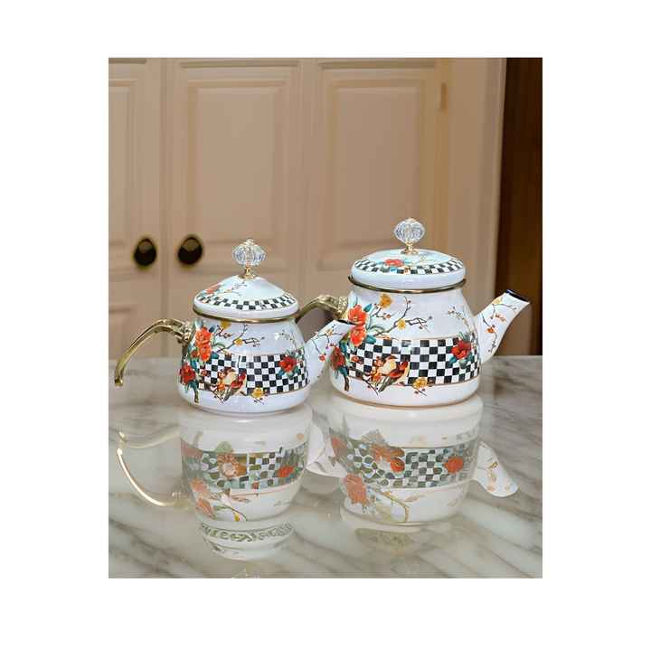 Double Cover Enamel Teapot Set, Colored Enamel Teapot Set