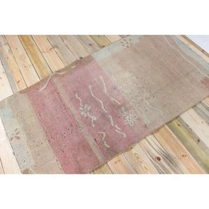 Tapis turc décoratif 3,3x6,4 pi (100x196 cm), tapis en laine vintage rose à motifs floraux - Product Image 2