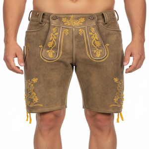 <b>Men's</b> Bavarian Plaid Mid Breathable Goat Suede <b>Leather</b> Lederhosen <b>Shorts</b> Oktoberfest German Genuine <b>Leather</b> - Product Image 4