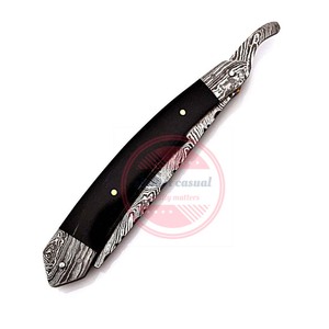 Maquinilla de afeitar plegable recta hecha a mano de acero de Damasco personalizada - Product Image 4