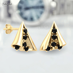 Trending Hot Products 14k Solid Gold Dainty Studs 2mm Brilliant Cut Natural Black Diamond Push Back <b>Earrings</b> Wholesale Jewelry - Product Image 1