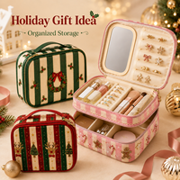 Trousse de maquillage de Noël, organiseur de cosmétiques de voyage avec porte-pinceaux, rangement pour bijoux, plusieurs compartiments, trousse de toilette pour femmes