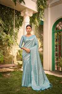 El último Sari tejido de seda satinada pura de diseñador de Fab Zone - Product Image 3