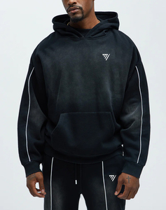 Ensemble de survêtement pour homme avec logo personnalisé, 2 pièces, sweat-shirts à fermeture éclair et pantalons de survêtement larges et amples, streetwear, survêtement délavé à l'acide, effet délavé au soleil - Product Image 2