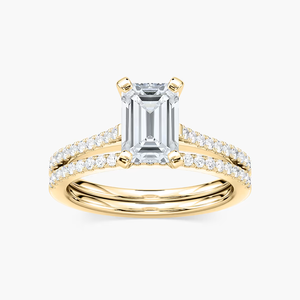 2.50 CTW Emerald Cut Lab Grown Diamond Wedding <b>Ring</b> <b>Set</b> | Pavé Bands | 14K Solid <b>Gold</b> Bridal <b>Set</b> - Product Image 4