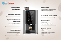 Mesin Kopi Espresso Pintar IoT Layar Sentuh MACAS Kelas Komersial 15,6 Inci 220V Bersertifikasi CE WiFi RJ-45 Tekanan 9 Bar