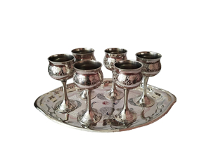 Ensemble De 6 Gobelet Avec Plateau Verre À Vin En Laiton Pur Argent Vin Whisky Cocktail Gobelet Bar Hôtel Restaurant Gobelet De Service - Product Image 1