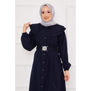 <b>Navy</b> <b>Blue</b> Wide Collar Buttoned Hijab Modest <b>Dress</b> - Product Image 6