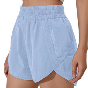 Pantalones cortos de moda de verano de alta calidad para mujer, Color sólido personalizado, bolsillo con cremallera, transpirable, WORSTED para deportes, gimnasio, entrenamiento físico - Product Image 1