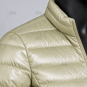 Women's Raw Woven Quilted Jacket <b>Light</b> Beige Full Sleeve Stand Collar Zipper Closure Winter Wear Silk <b>Shell</b> Polyester Wadding - Product Image 6